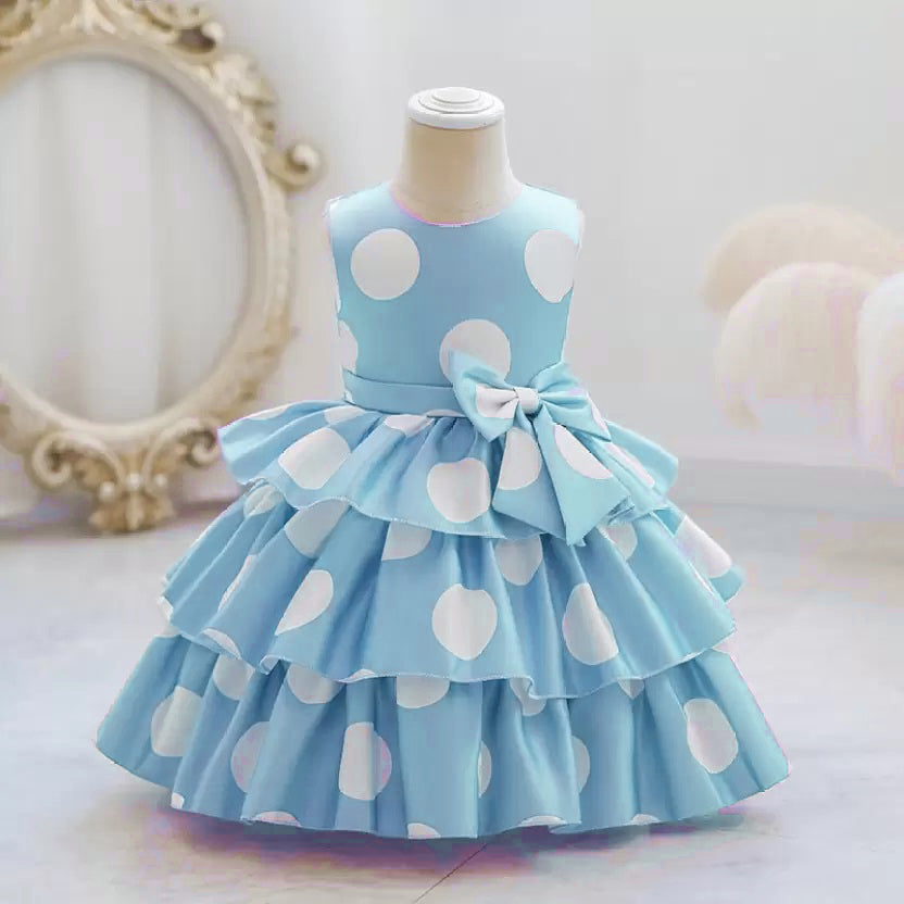 Elegant Baby Girl Party Dress – Polka Dot Ruffled Gown