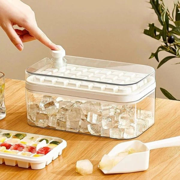 2-Layer Ice Cube Tray with Scoop | Easy Demolding | 64 Cubes in One Go