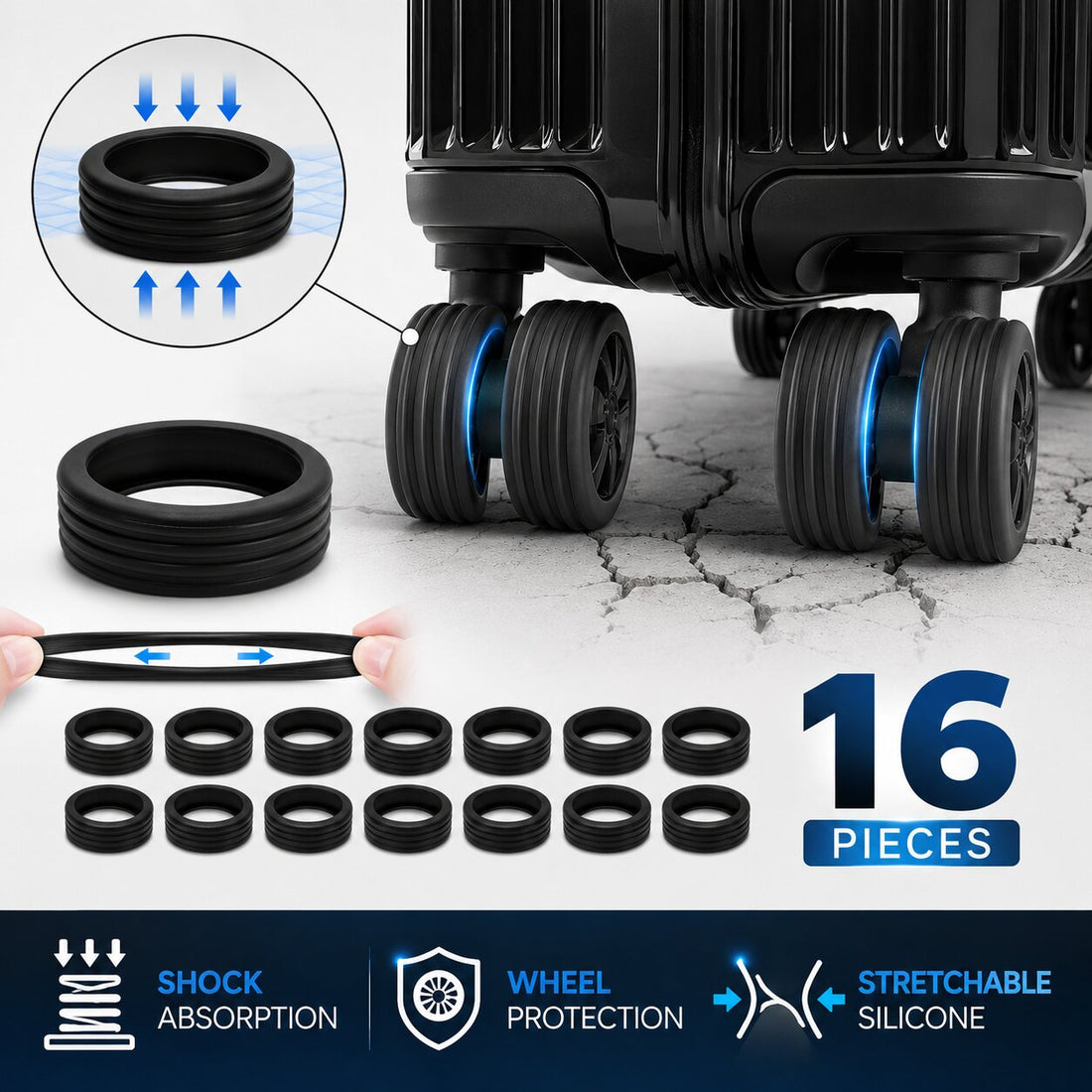 [16   PCS   SET]   Silicone   Suitcase   Wheel   Cover   Protectors