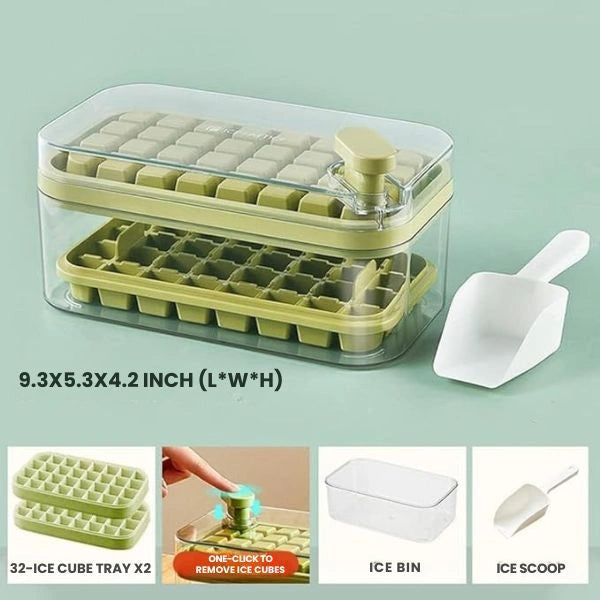 2-Layer Ice Cube Tray with Scoop | Easy Demolding | 64 Cubes in One Go