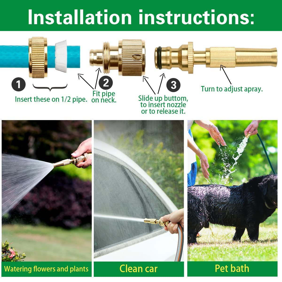[Pack   Of   2]   High   Pressure   Brass   Water   Spray   Nozzle