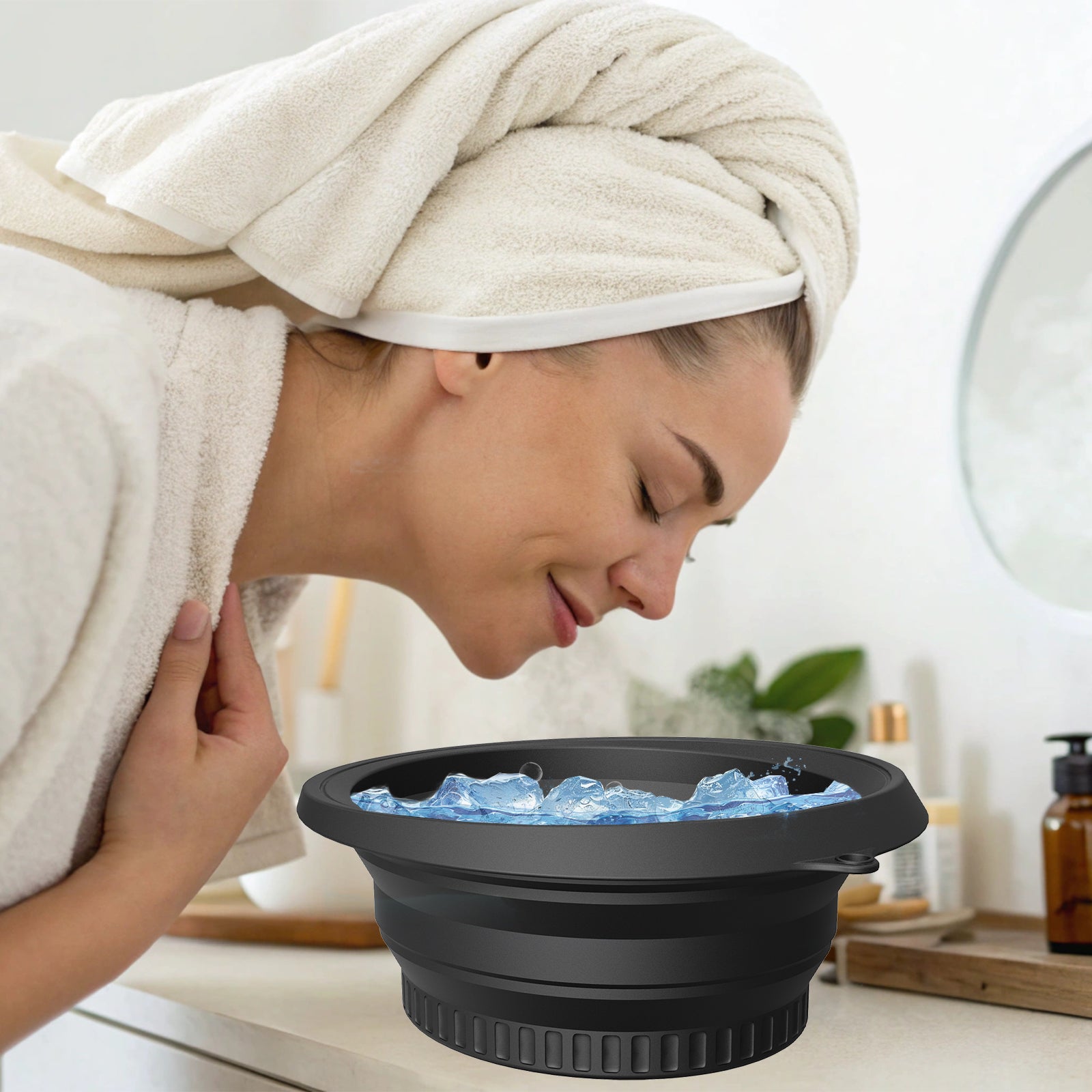 Collapsible Ice Facial Bowl – Portable Silicone Basin for Cold Therapy, Skin Tightening & Refreshing Face Wash
