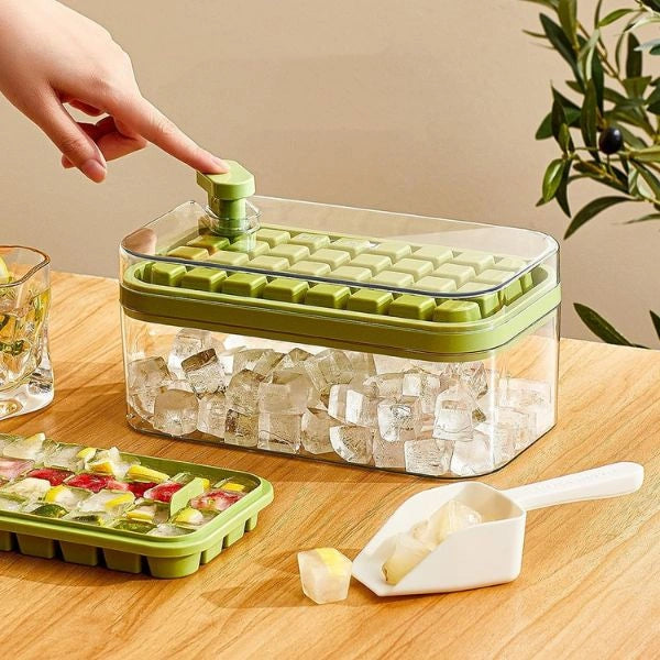 2-Layer Ice Cube Tray with Scoop | Easy Demolding | 64 Cubes in One Go