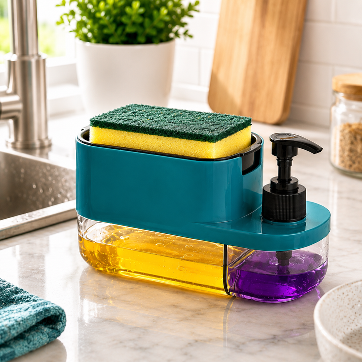 3-In-1 Dish Soap Pump Dispenser With Sponge Holder For Kitchen Sink