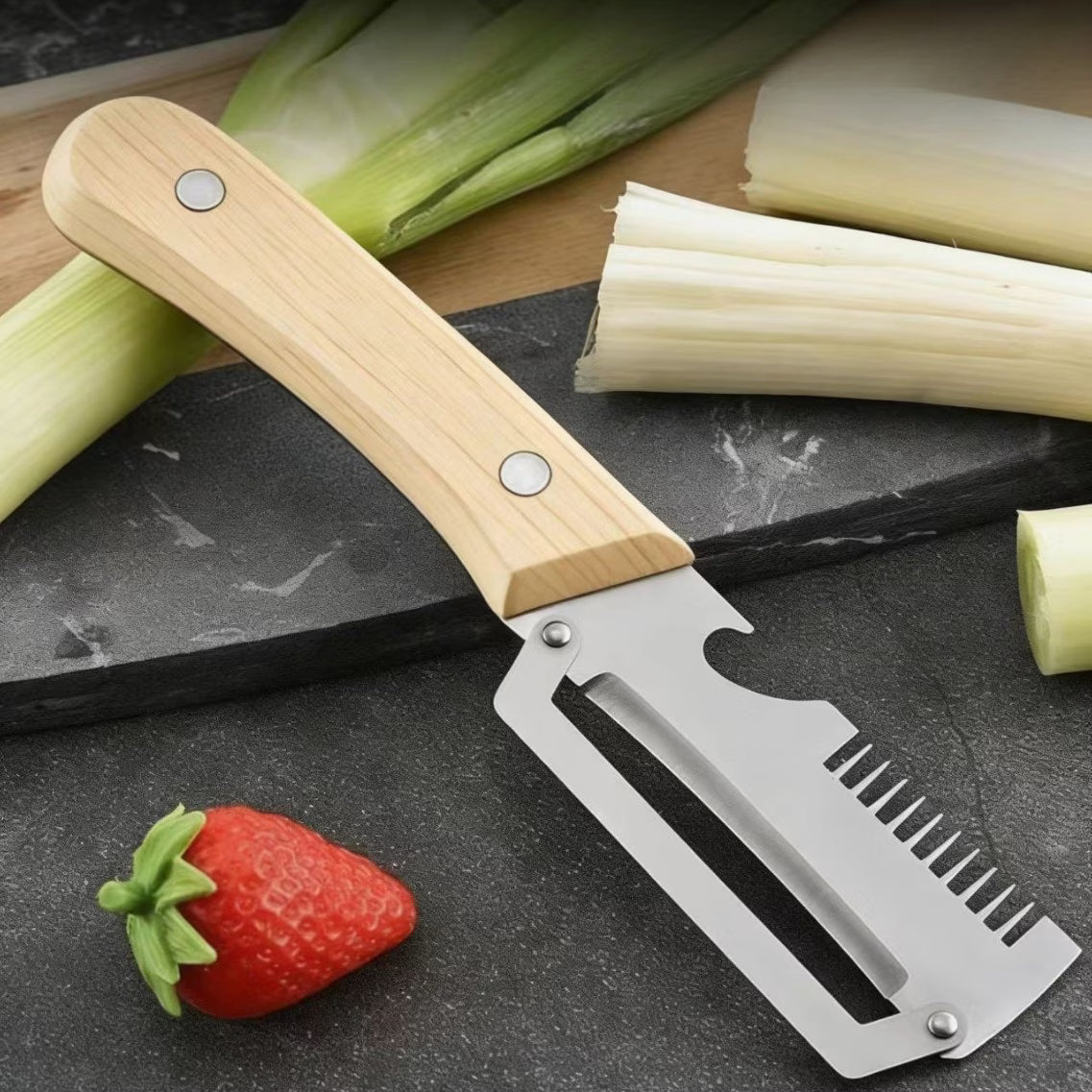 SliceGrip Pro Stainless Steel Onion Holder & Peeler Tool