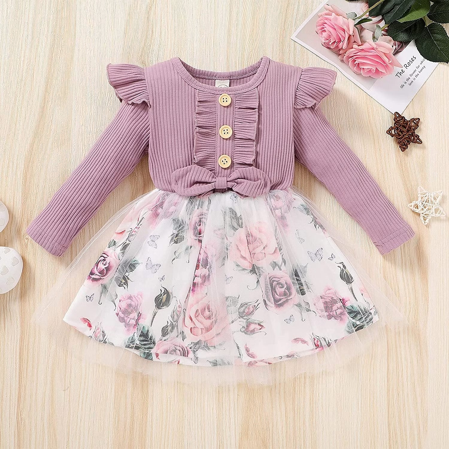 Elegant Baby Girl Dress with Floral Skirt & Bow