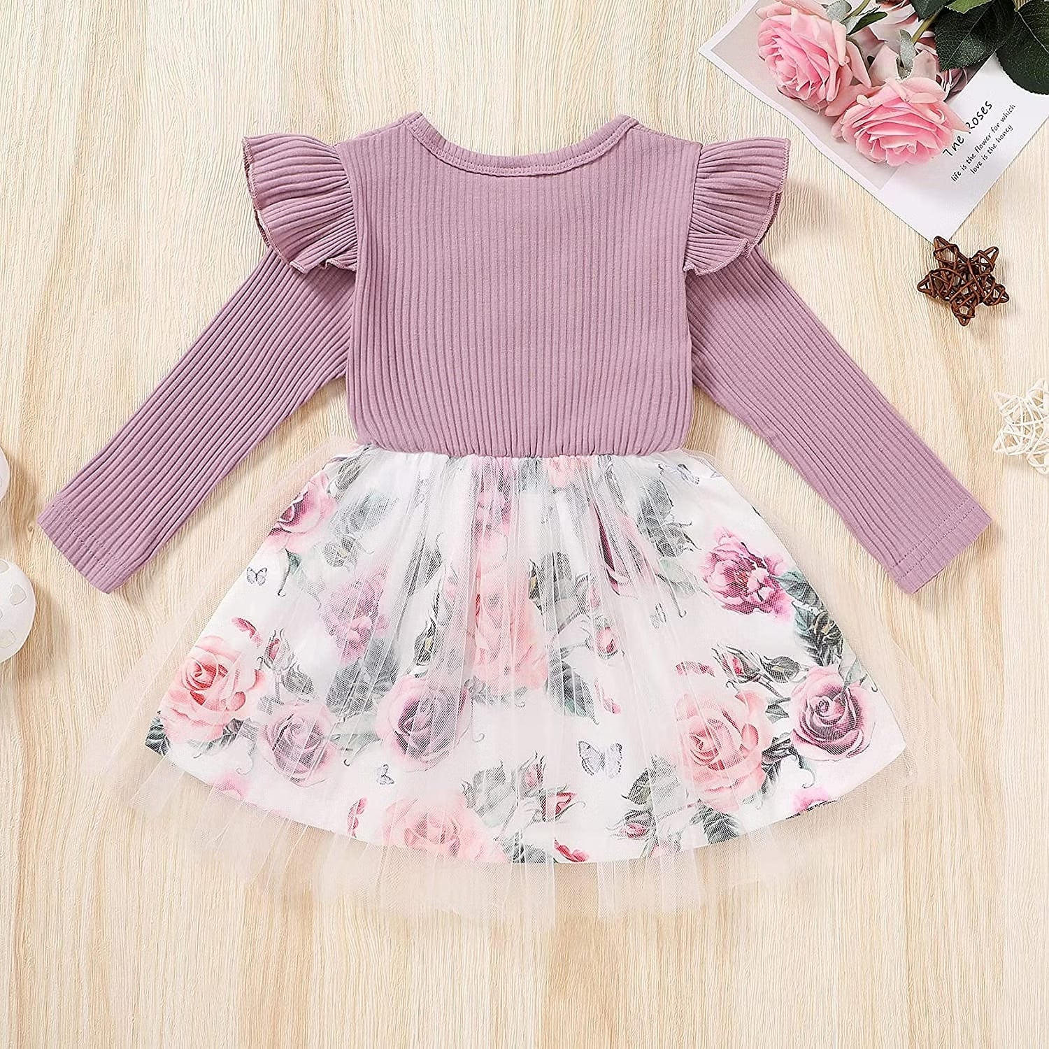 Elegant Baby Girl Dress with Floral Skirt & Bow