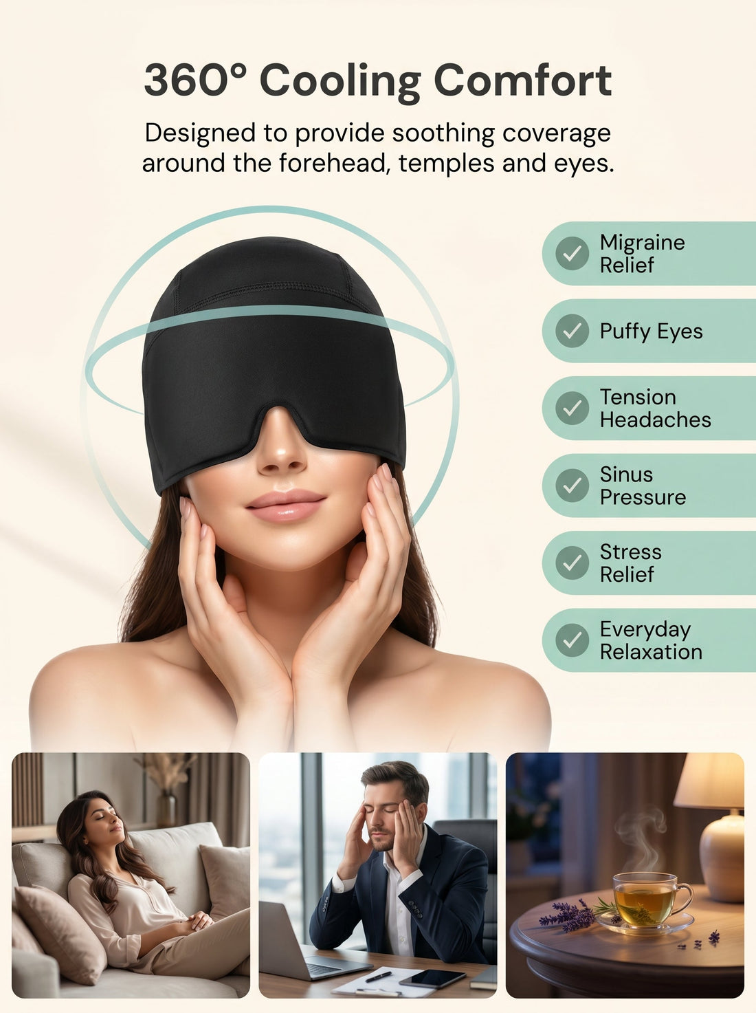 Headache Relief Cap | Cooling & Heating Therapy Wrap