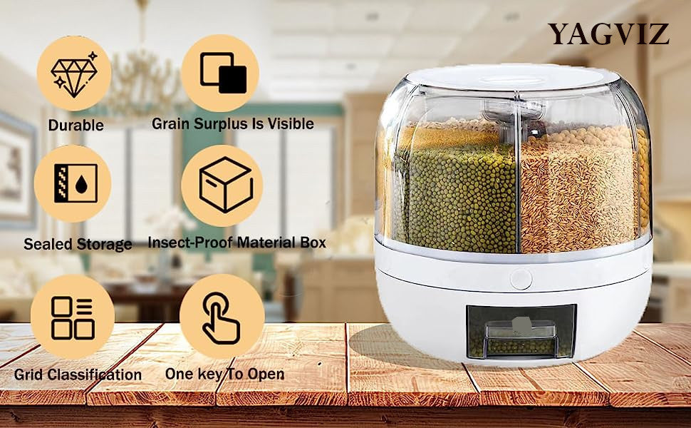 Premium 360° Rotating Kitchen Organiser with 6 Grid Dispenser