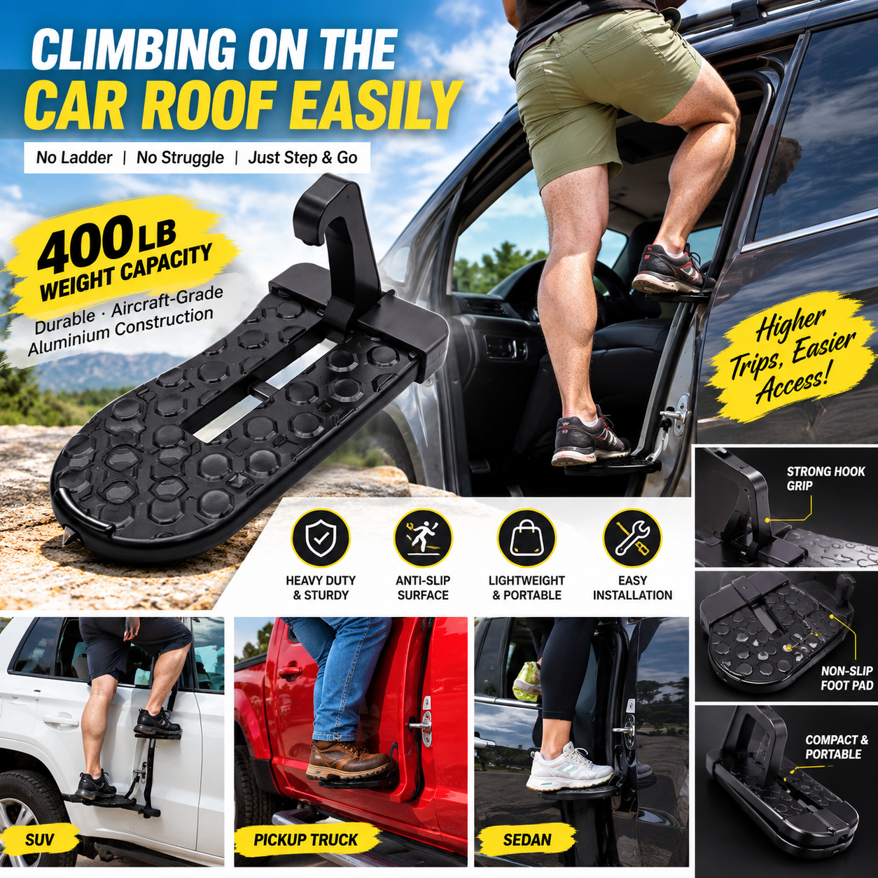 Car Door Step Foot Pedal for Roof Access