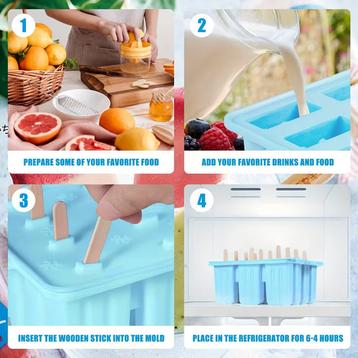 12-Grid Ice Pops & Kulfi Maker Tray with Lid