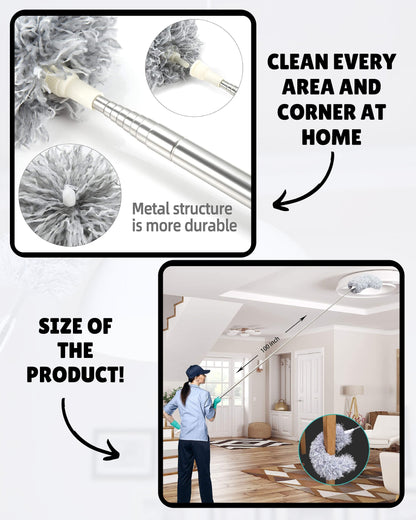 EXTENDABLE CLEANING DUSTER WITH 2 FREE GIFTS (Duster + 10 Dish washing net + Brush)