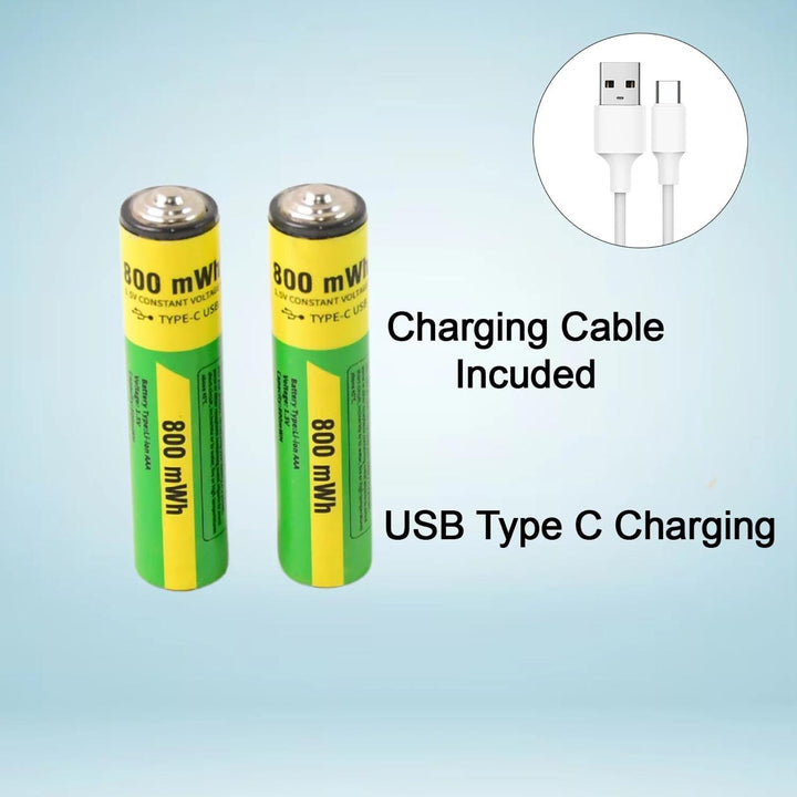 Type C Rechargeable Batteries 800 mWh 2 Pcs AAA & 2 Pcs AA Total ( 4 Pcs Set )