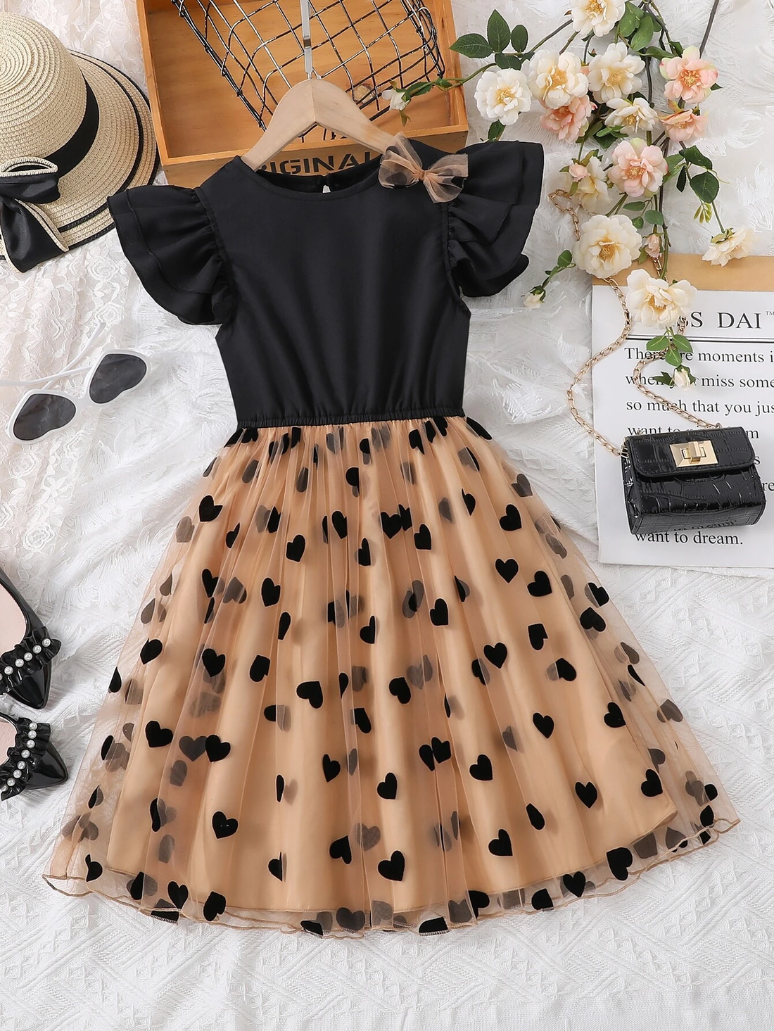Adorable Baby Girl Dress – Maroon & Beige Heart Tulle Party Dress