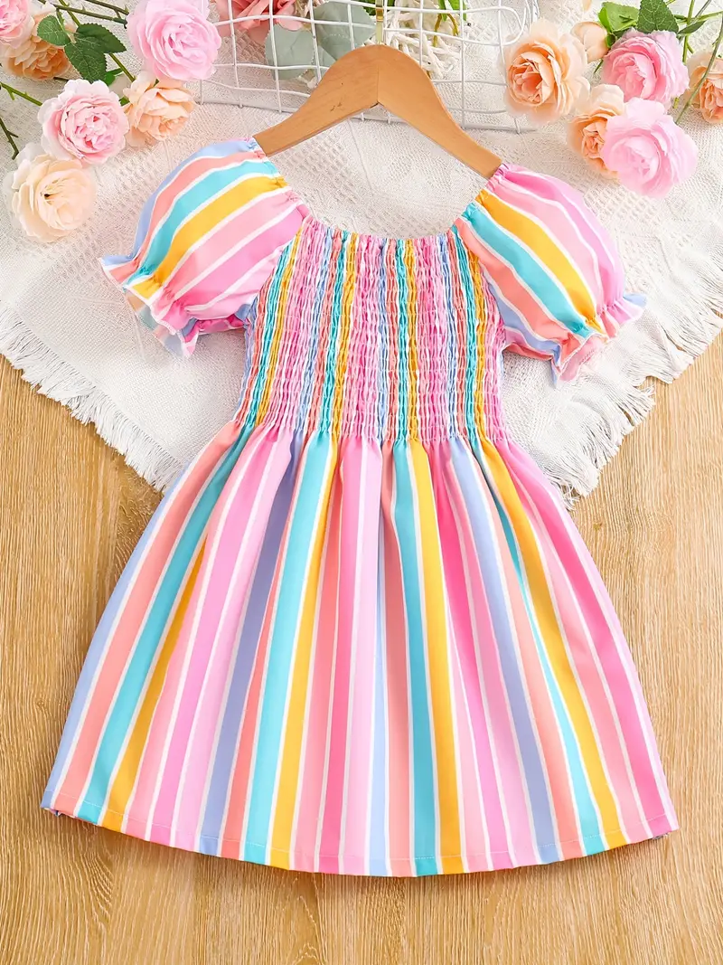 Adorable Baby Girl Striped Puff Sleeve Dress – Perfect for Any Occasion!