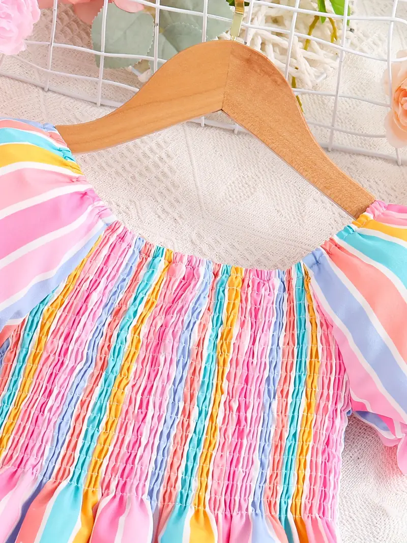 Adorable Baby Girl Striped Puff Sleeve Dress – Perfect for Any Occasion!