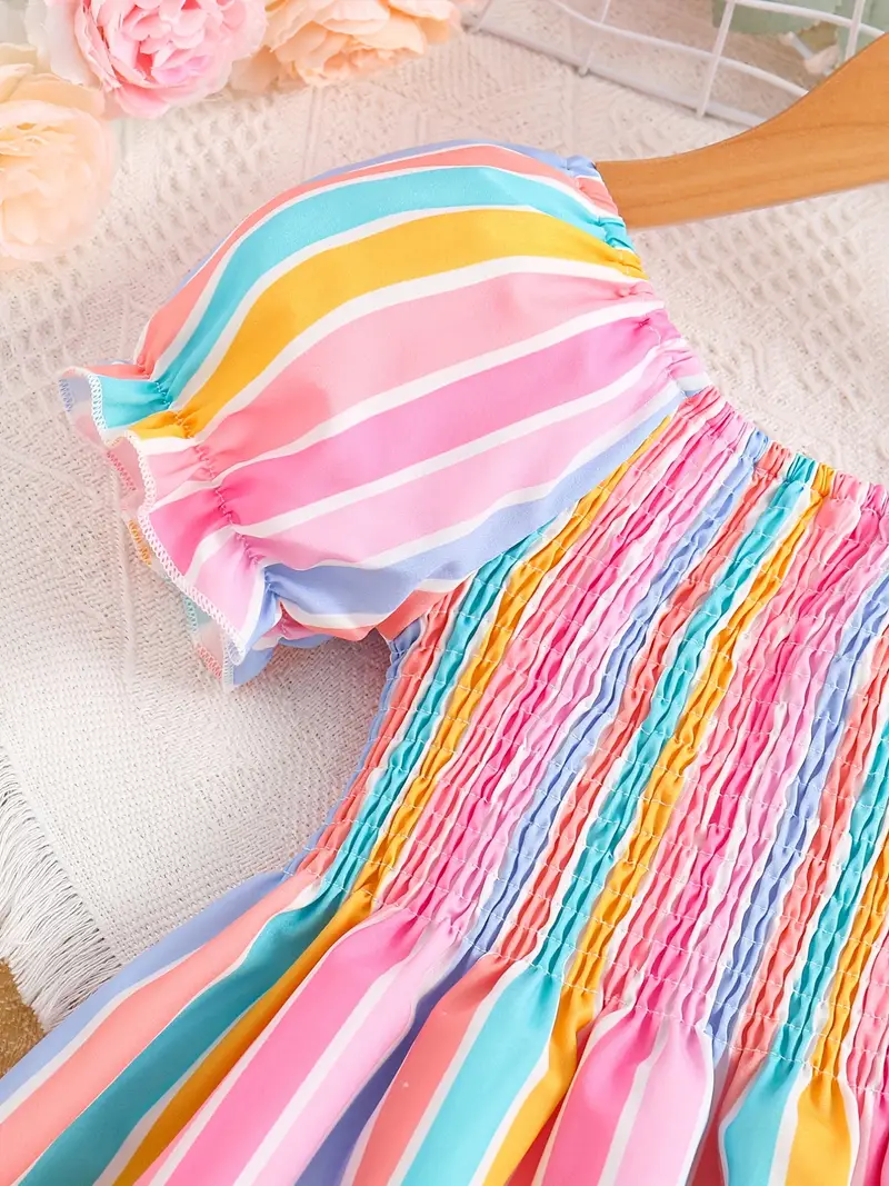 Adorable Baby Girl Striped Puff Sleeve Dress – Perfect for Any Occasion!