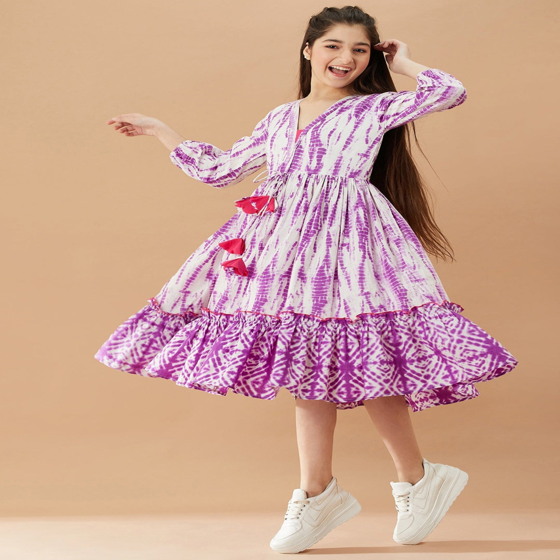 Stylish Tie-Dye Flared Dress for Girls – Trendy & Comfortable