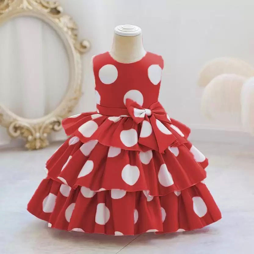 Elegant Baby Girl Party Dress – Polka Dot Ruffled Gown