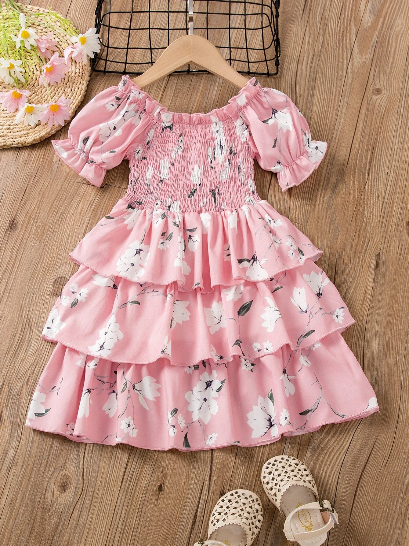 Elegant Floral Baby Girl Dress with Ruffle Layers