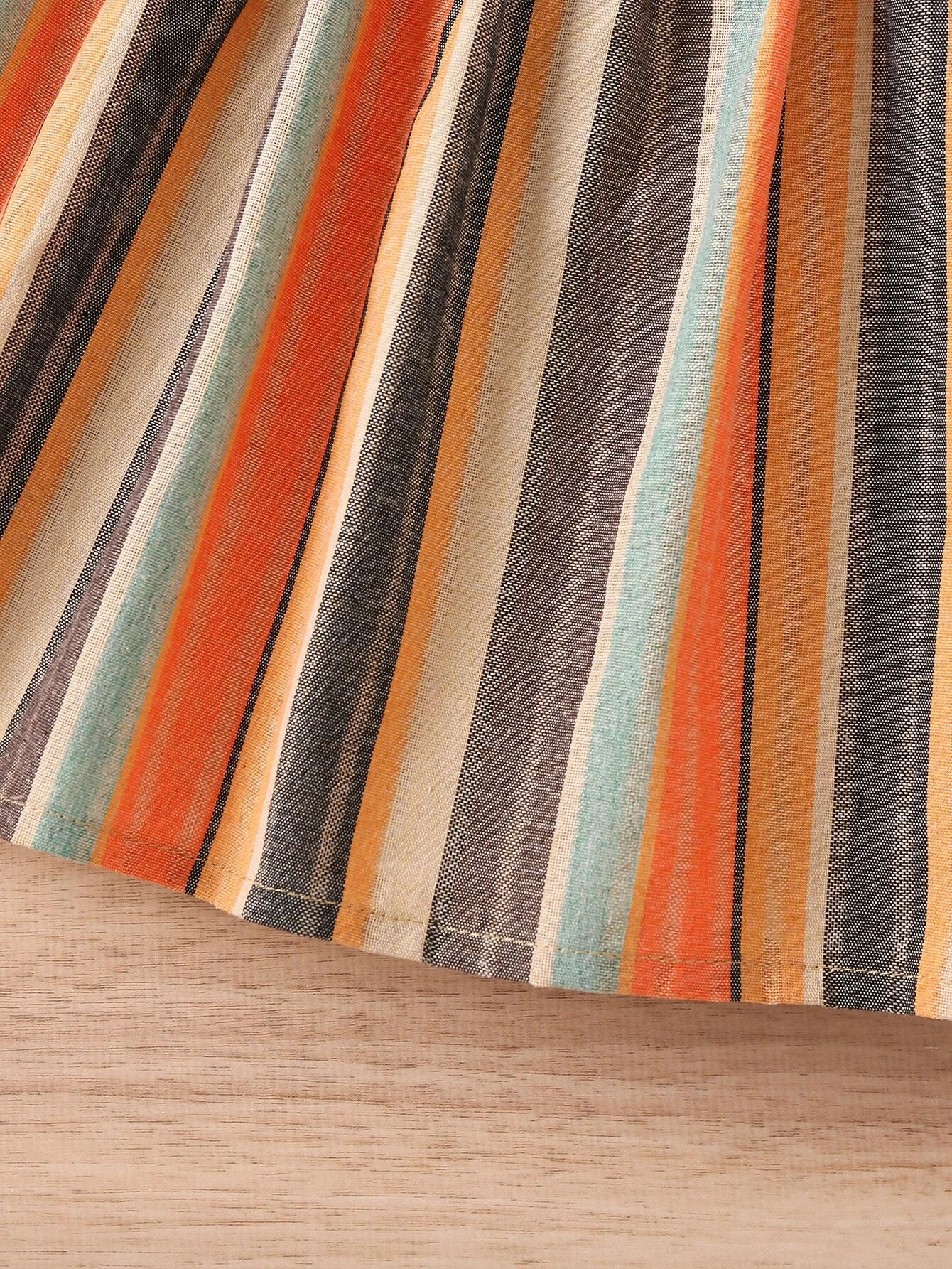 Adorable Baby Girl Puff Sleeve Dress with Striped Skirt and Bow