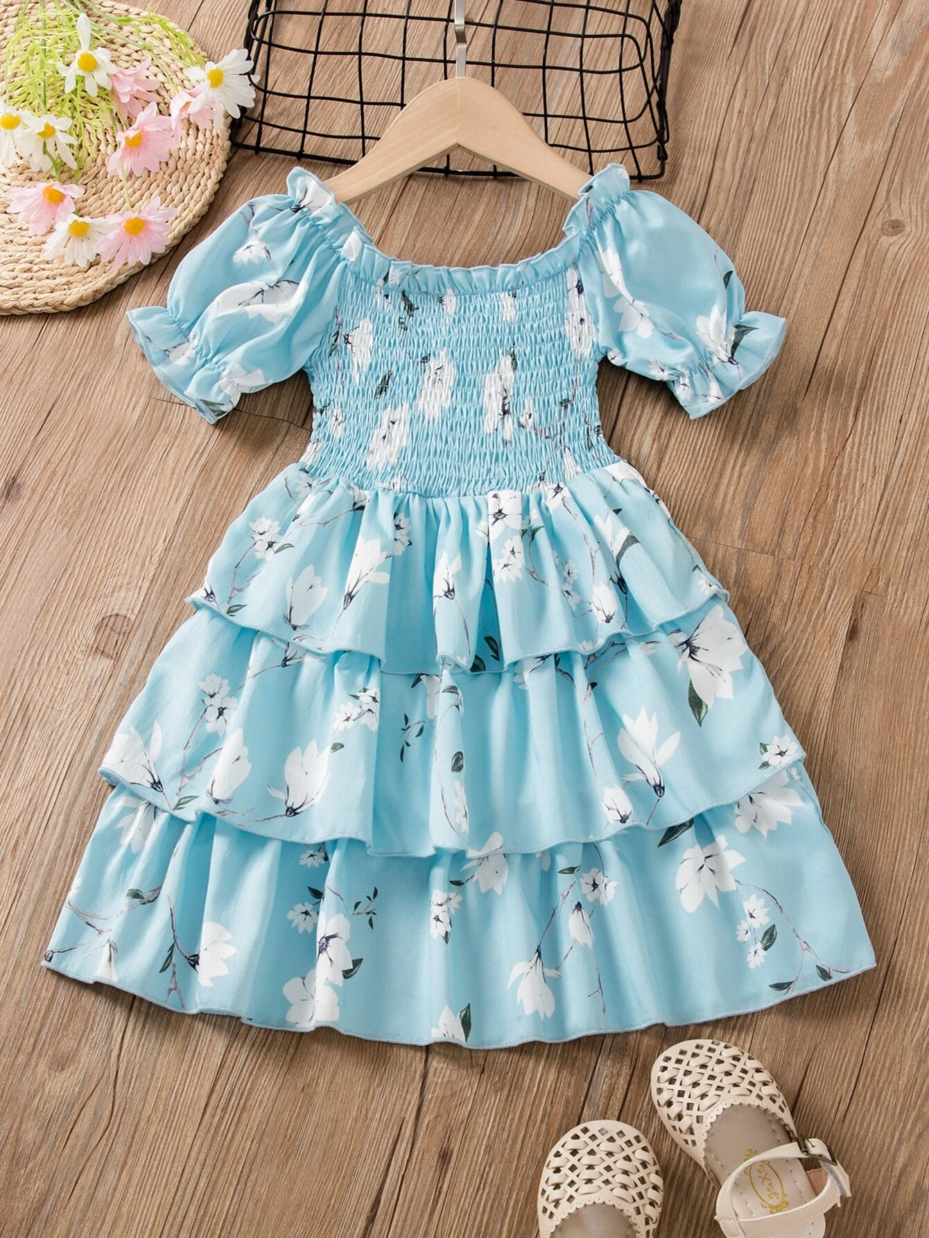 Elegant Floral Baby Girl Dress with Ruffle Layers