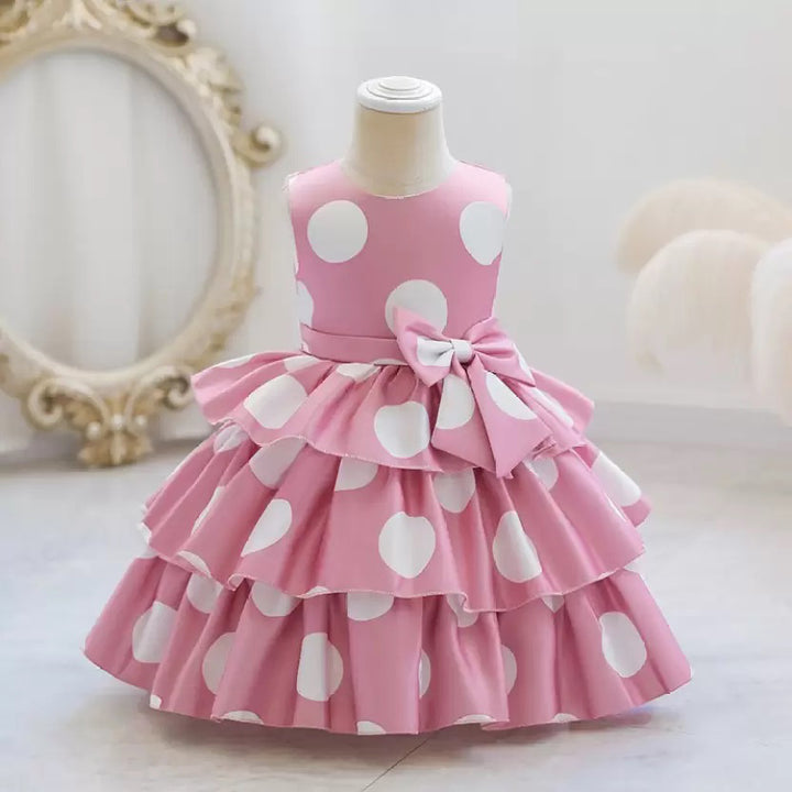 Elegant Baby Girl Party Dress – Polka Dot Ruffled Gown