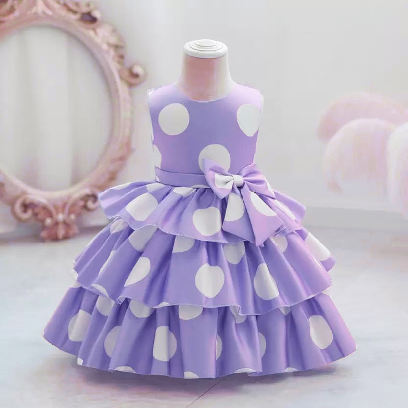 Elegant Baby Girl Party Dress – Polka Dot Ruffled Gown
