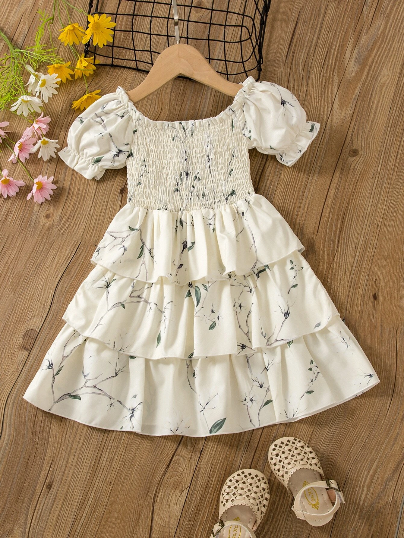 Elegant Floral Baby Girl Dress with Ruffle Layers