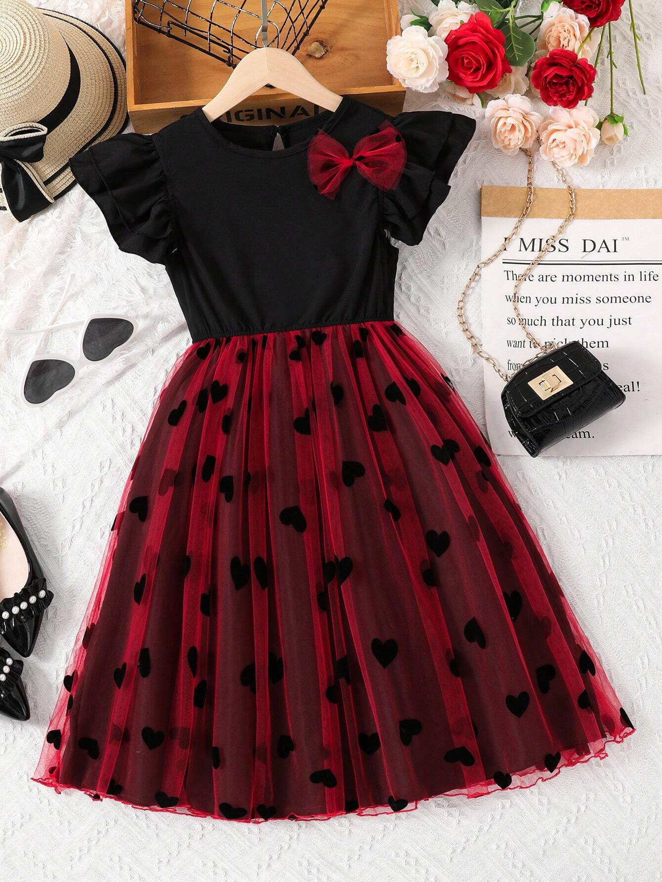 Adorable Baby Girl Dress – Maroon & Beige Heart Tulle Party Dress