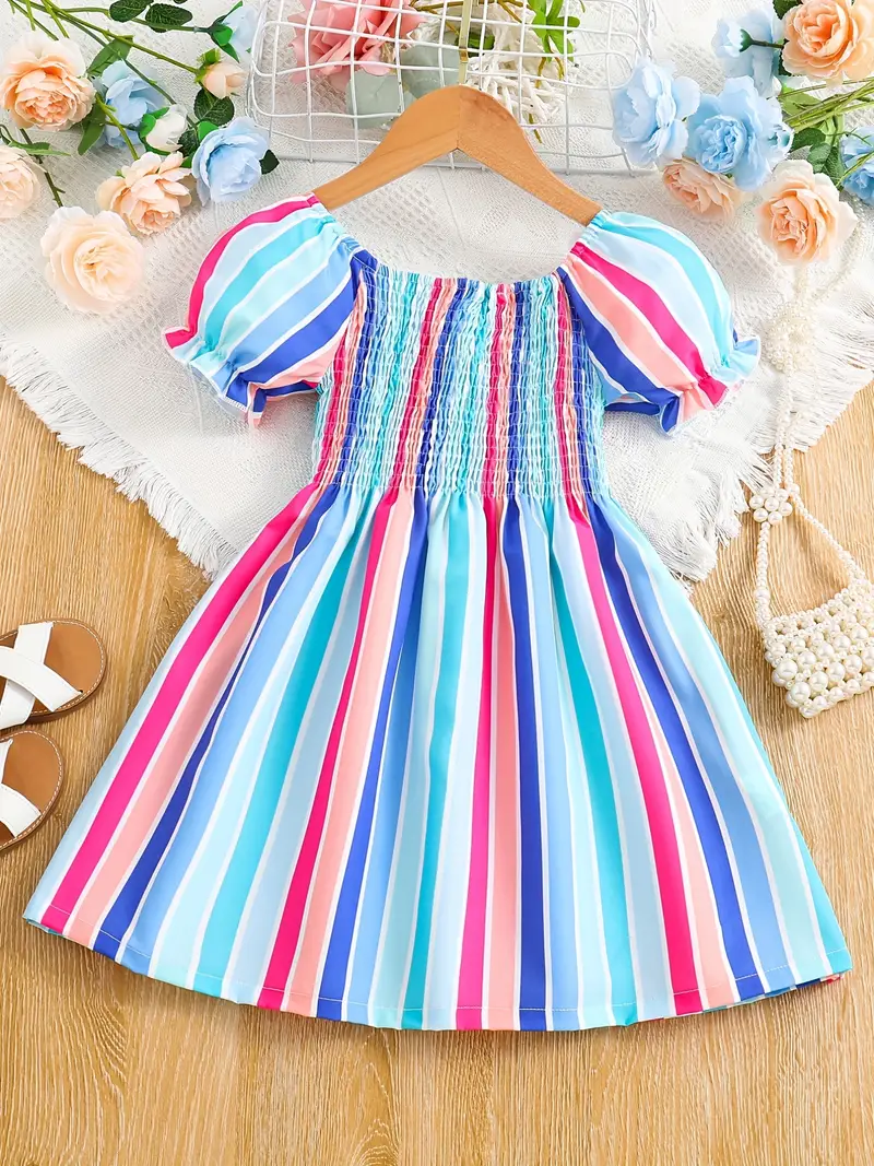 Adorable Baby Girl Striped Puff Sleeve Dress – Perfect for Any Occasion!