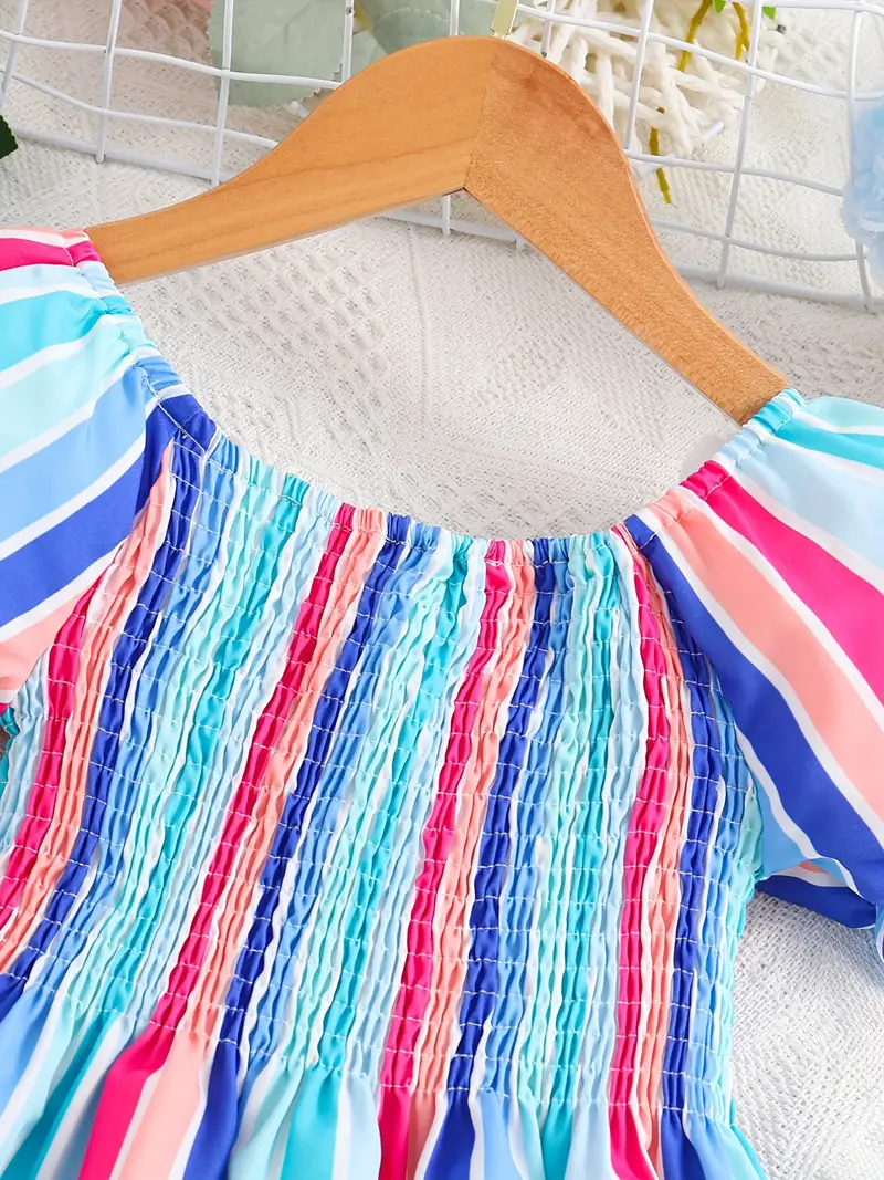 Adorable Baby Girl Striped Puff Sleeve Dress – Perfect for Any Occasion!