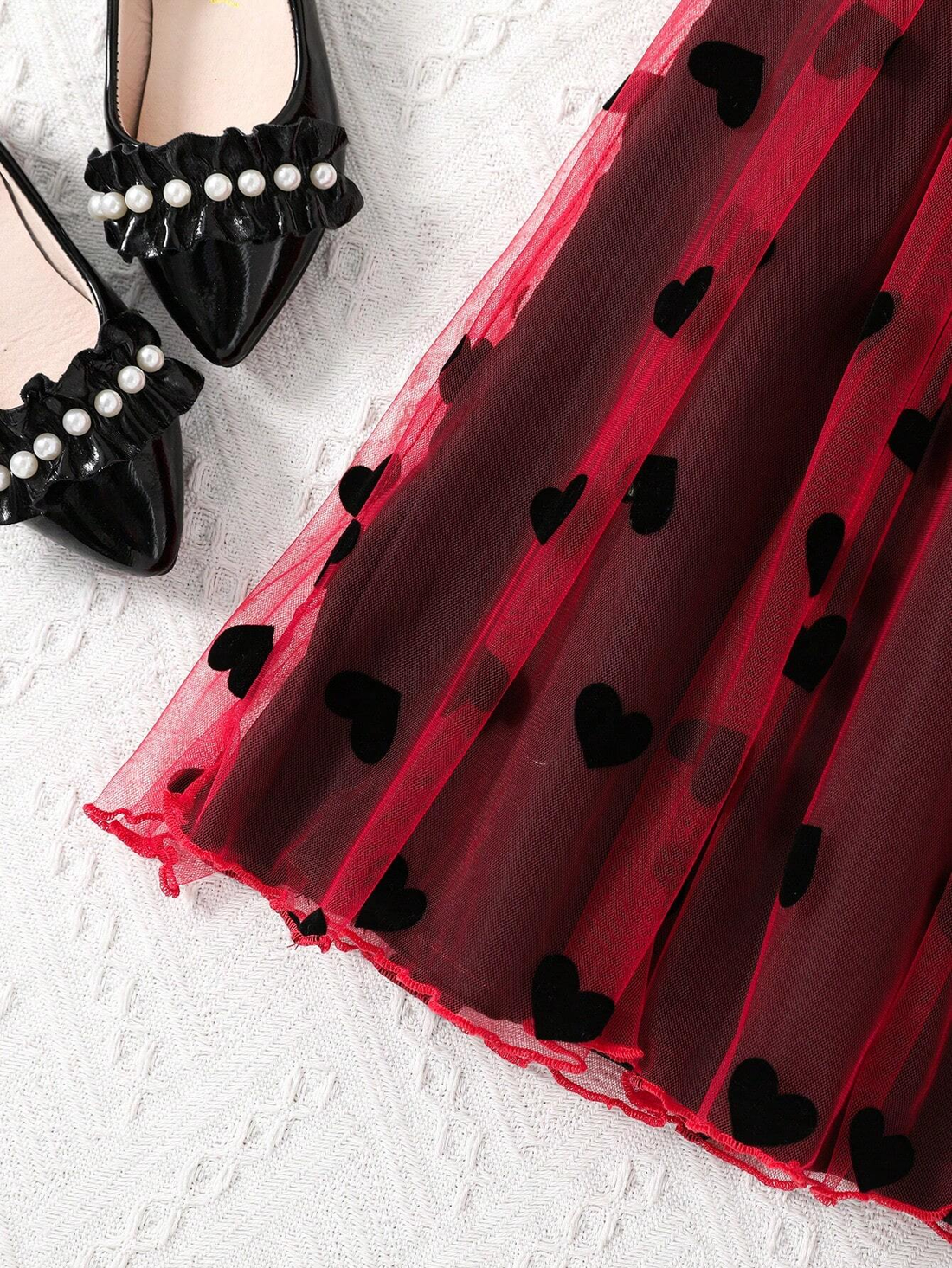 Adorable Baby Girl Dress – Maroon & Beige Heart Tulle Party Dress