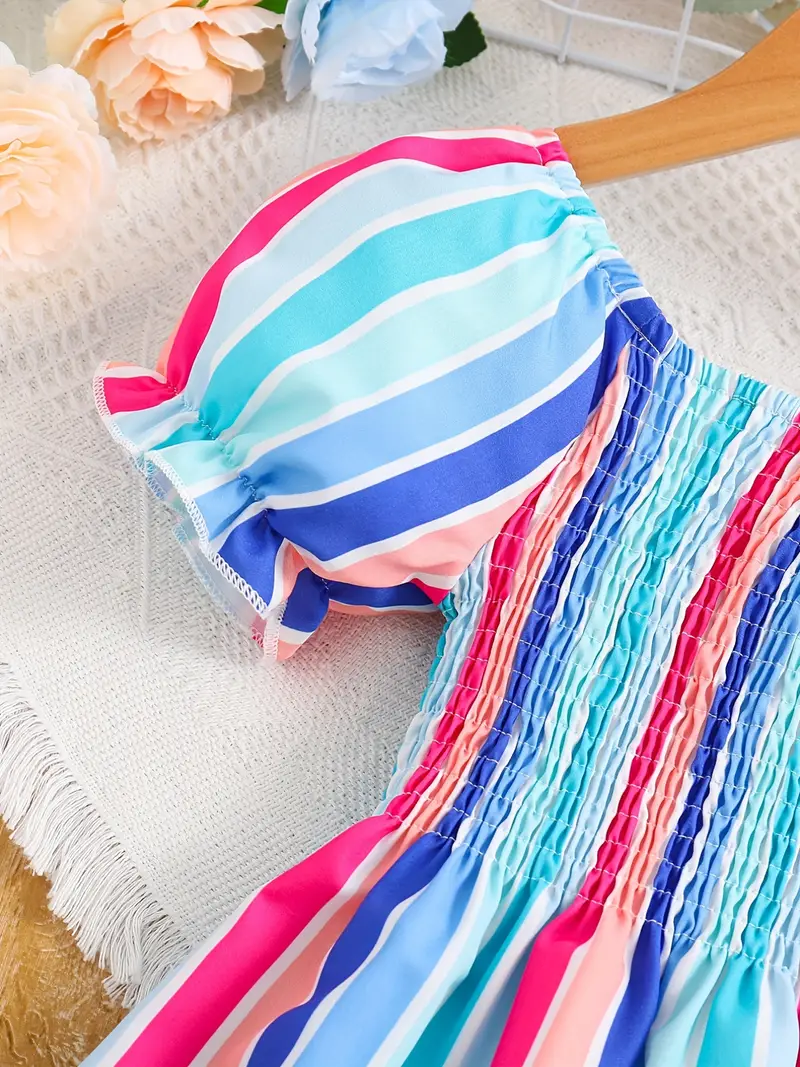 Adorable Baby Girl Striped Puff Sleeve Dress – Perfect for Any Occasion!