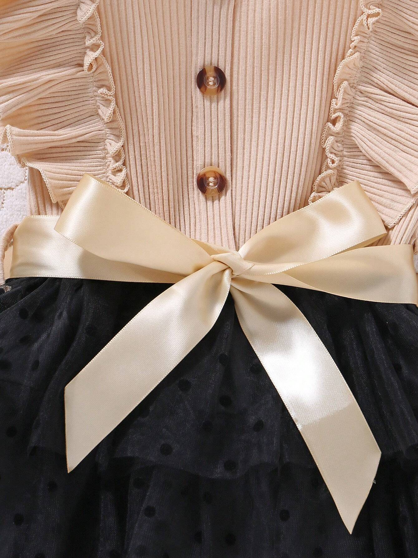 Elegant Black & Beige Polka Dot Baby Girl Dress – Stylish Party Wear