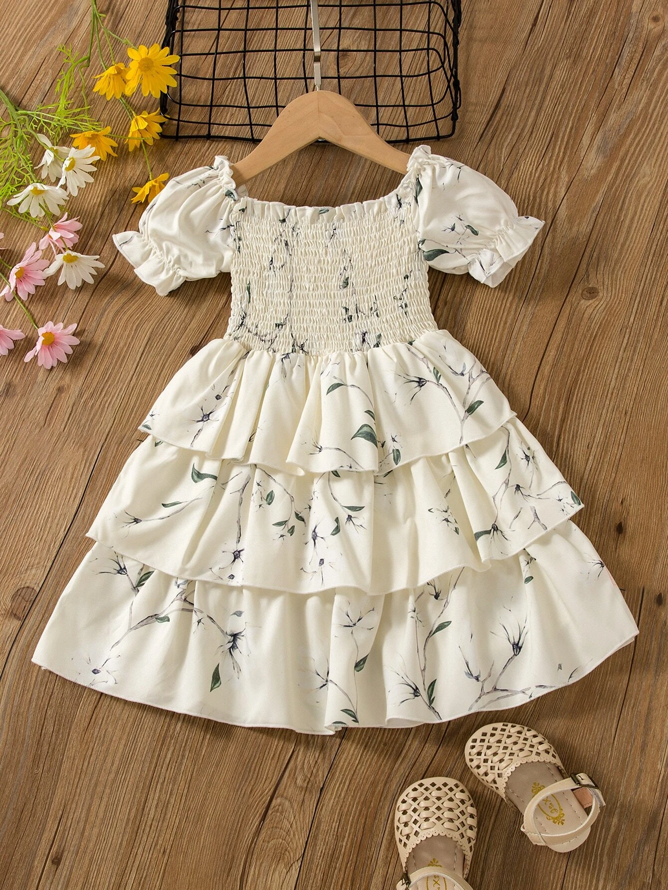 Elegant Floral Baby Girl Dress with Ruffle Layers