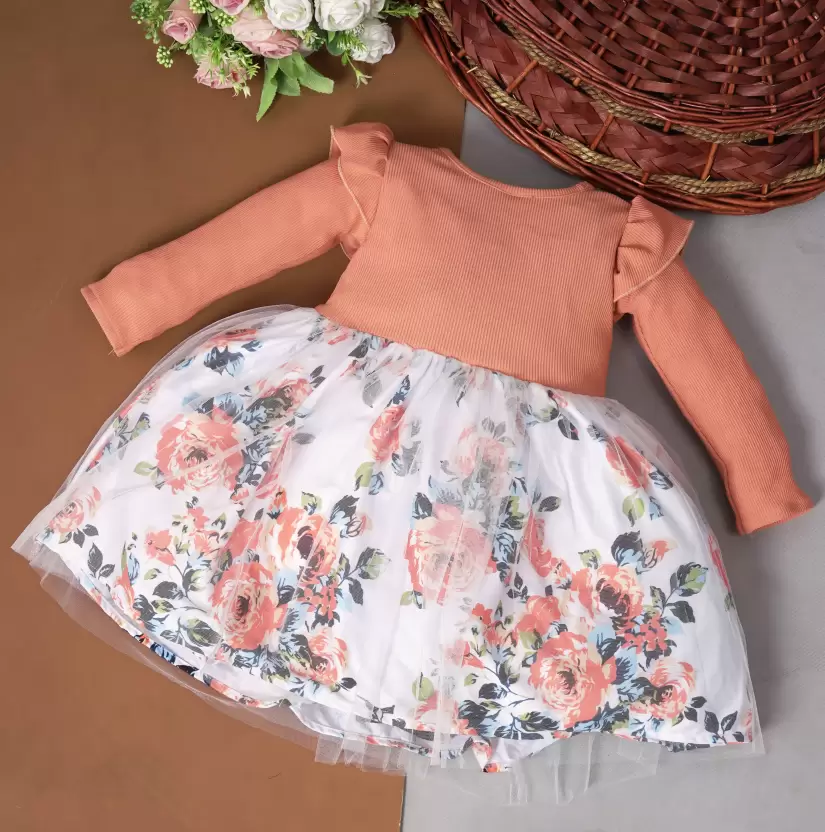 Elegant Baby Girl Dress with Floral Skirt & Bow