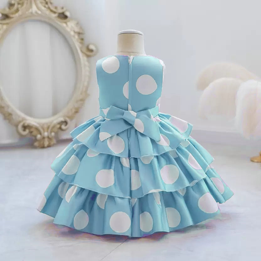 Elegant Baby Girl Party Dress – Polka Dot Ruffled Gown