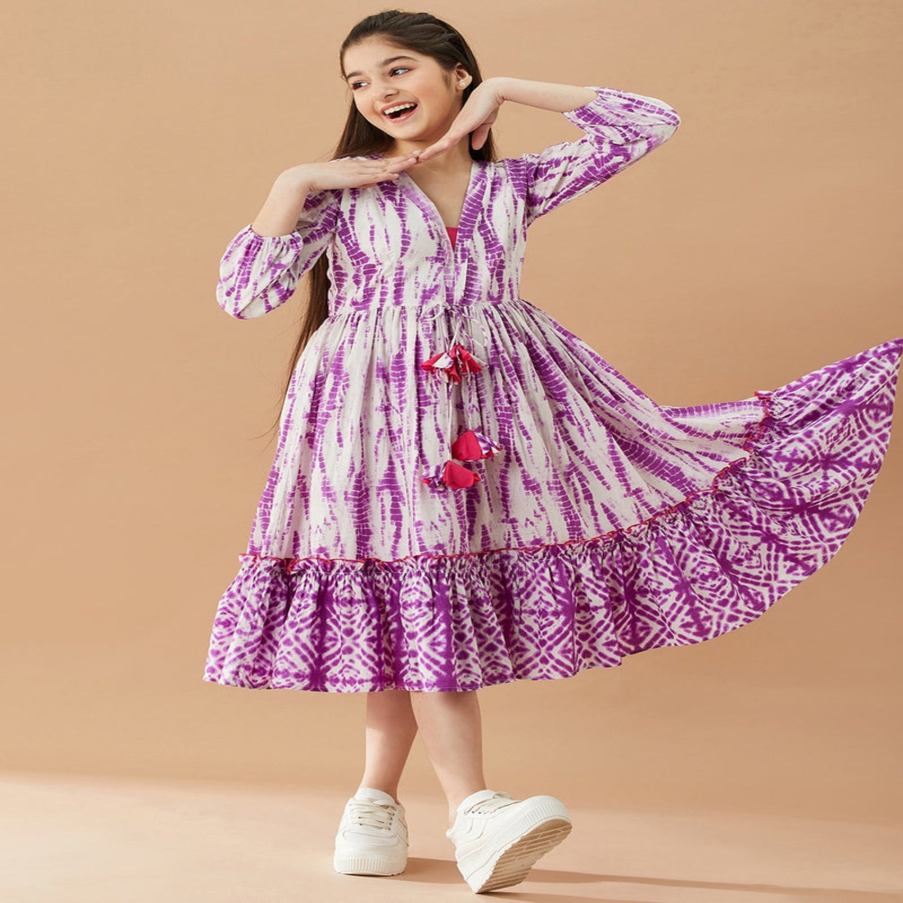 Stylish Tie-Dye Flared Dress for Girls – Trendy & Comfortable