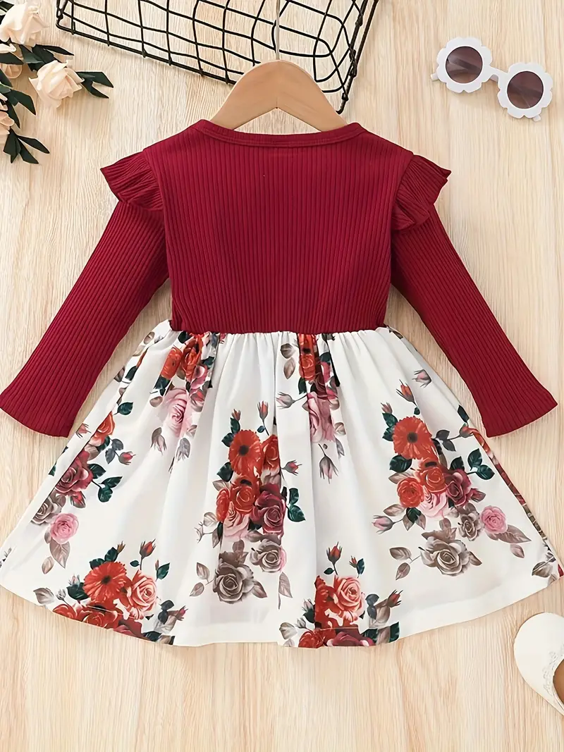 Elegant Baby Girl Dress with Floral Skirt & Bow