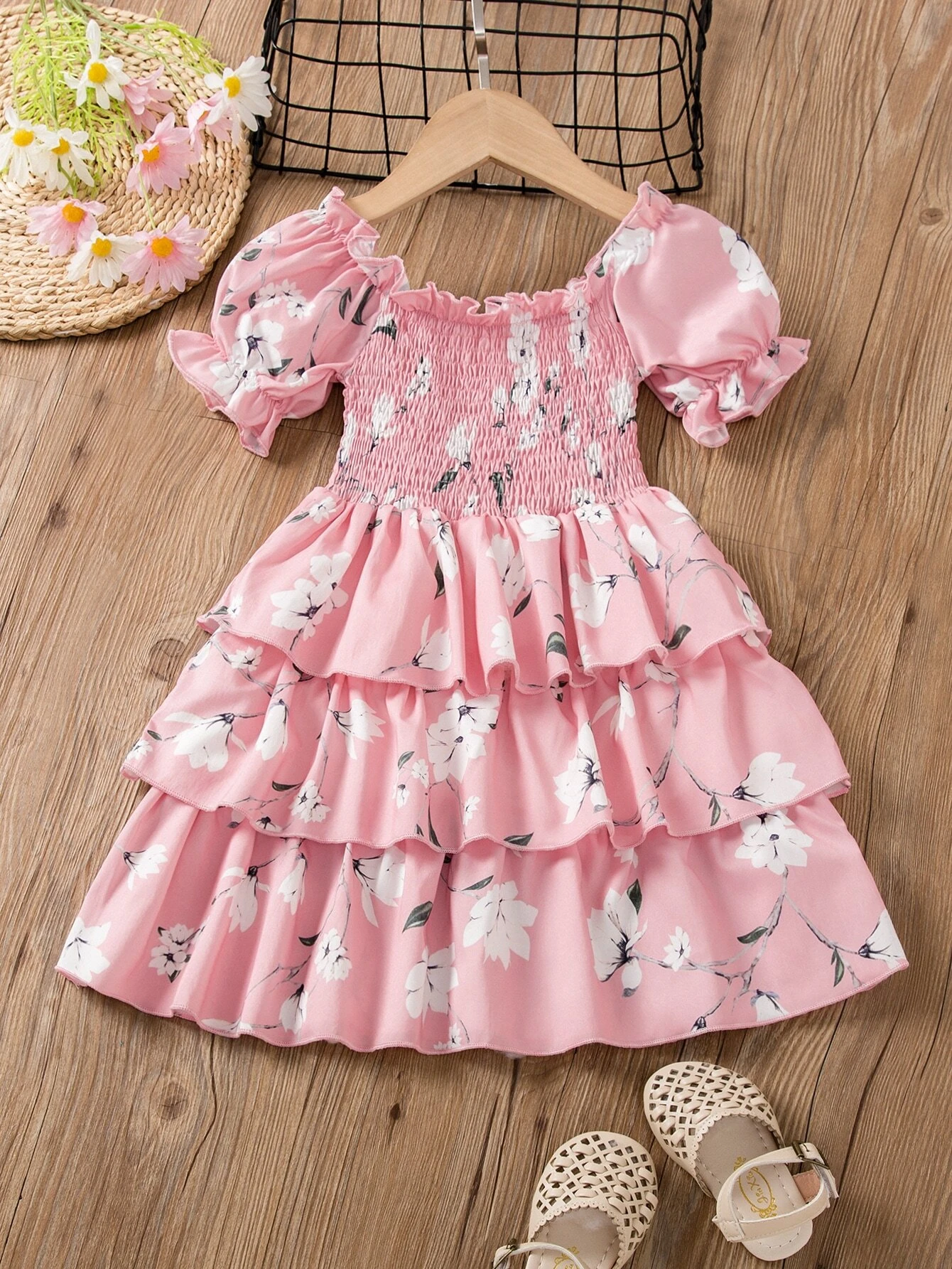 Elegant Floral Baby Girl Dress with Ruffle Layers