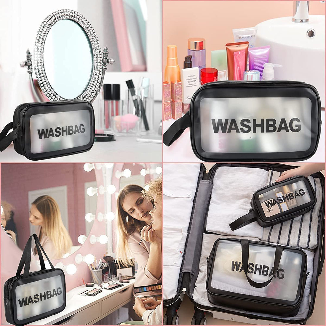 Wash Bag Clear Makeup Pouch Cosmetic Organizer Bag for Women and Girls (Set of 3 )