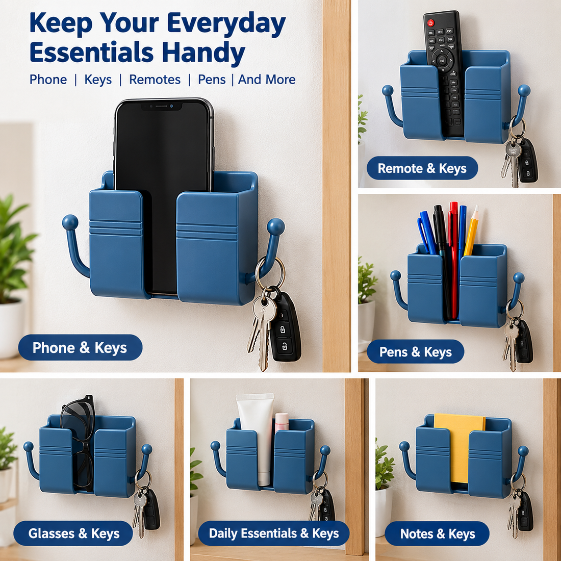 Home & Office Wall Organizer with Hooks – Pack of 4