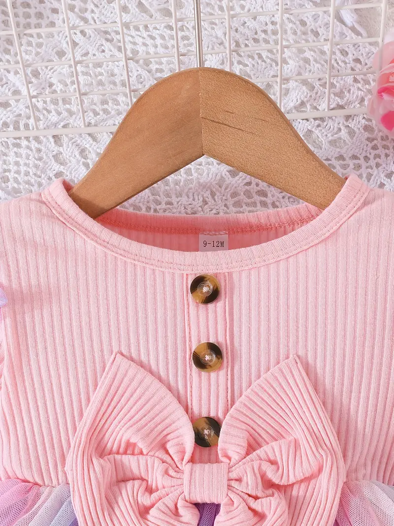 Elegant Pastel Princess Baby Girl Dress – Long Sleeve Ribbed Top with Tulle Skirt
