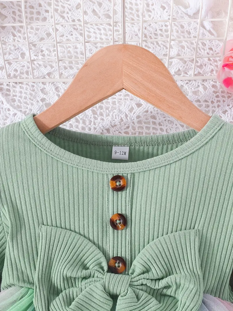 Elegant Pastel Princess Baby Girl Dress – Long Sleeve Ribbed Top with Tulle Skirt