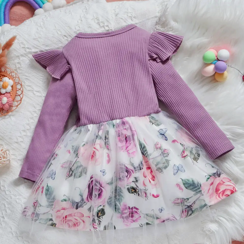 Elegant Baby Girl Dress with Floral Skirt & Bow