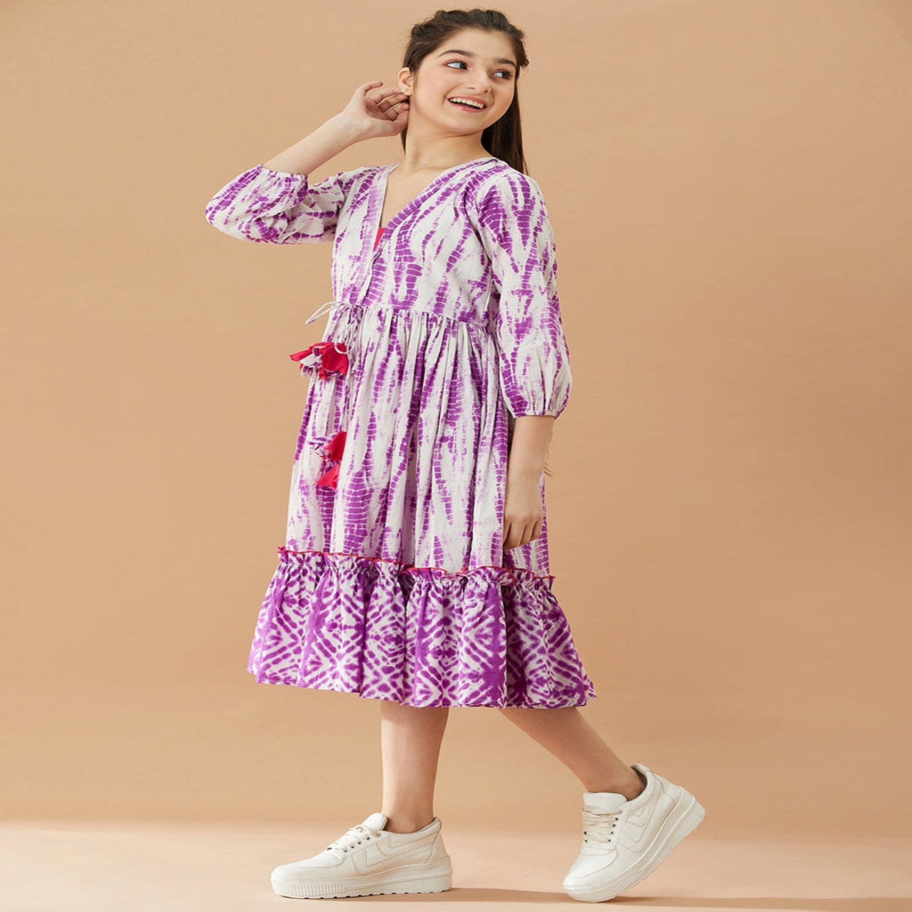 Stylish Tie-Dye Flared Dress for Girls – Trendy & Comfortable