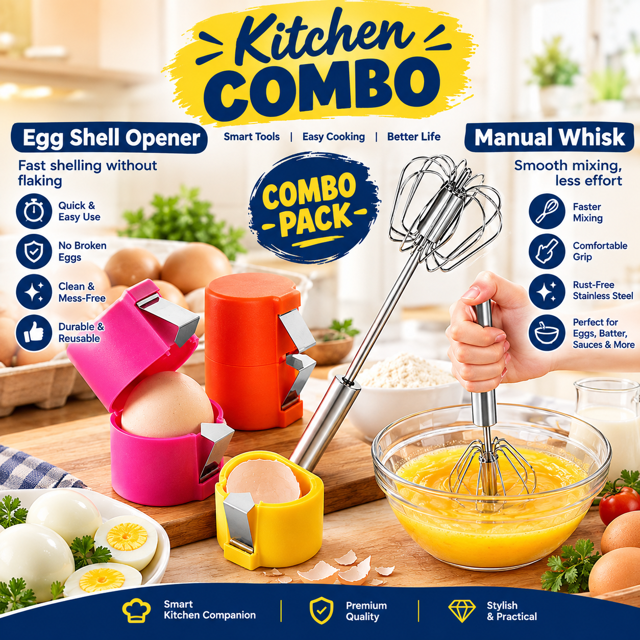 Egg Master 2-in-1 Kitchen Combo (Shell Opener + Push Whisk)