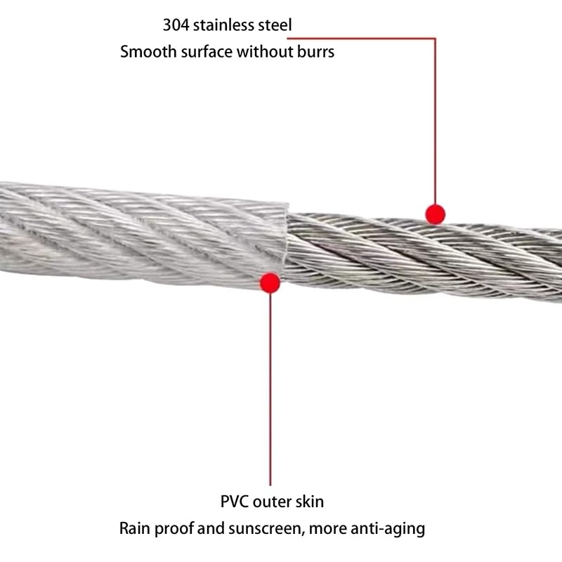 Heavy-Duty Stainless Steel PVC Coated Clothesline Rope with Locking Hooks - 10 Meter ((Extra Long))