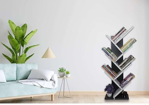 Wooden Tree Bookshelf – Freestanding Book Rack for Home & Office |  V-Shaped Book Holder